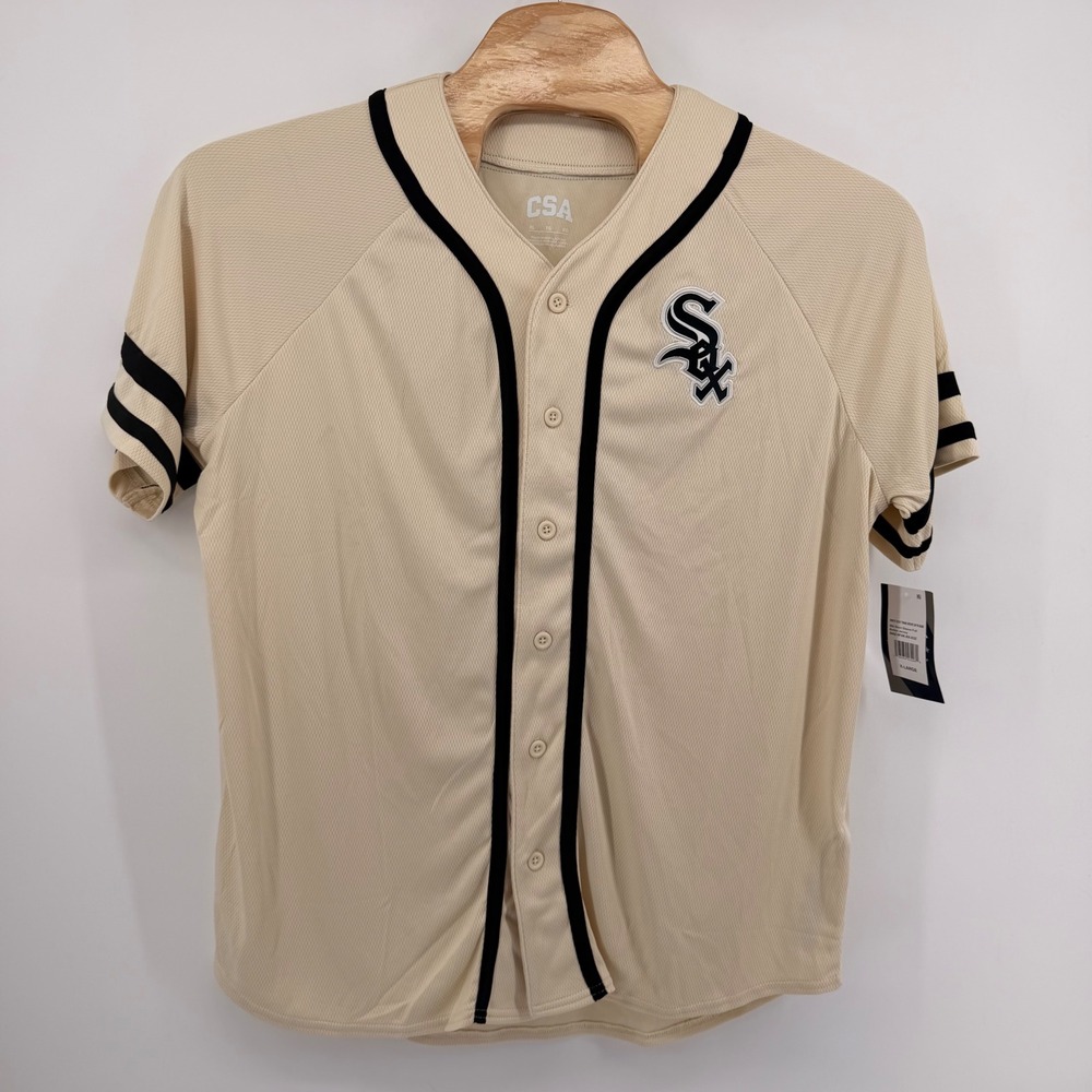 CSA MLB Chicago White Sox Jersey Mens XL Cream Full Button Short Sleeve T9043